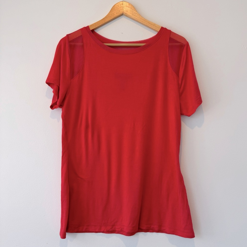 Very good used condition INC mesh cutout coral short sleeved tee size XL